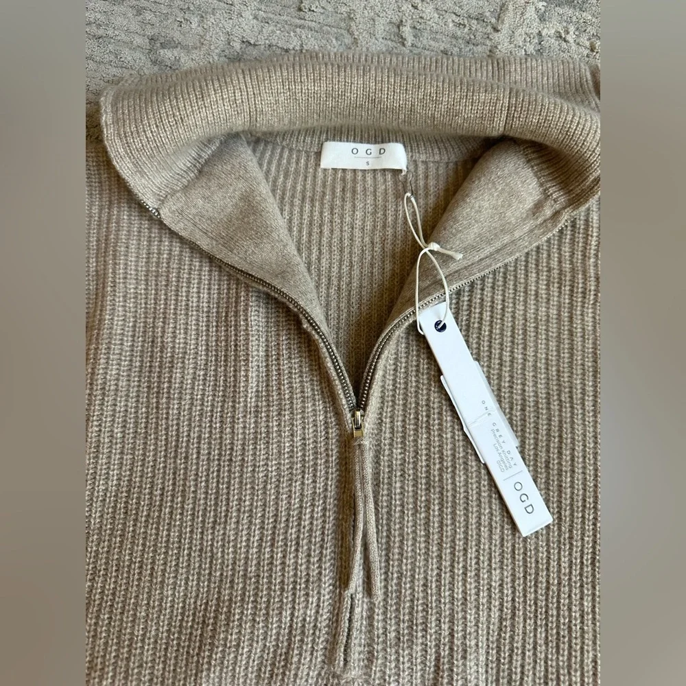 One Grey Day 100% Cashmere‎ Half Zip Sweater Dress Beige New Luxury Soft Size S - Picture 4 of 8